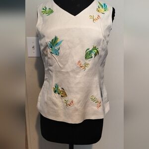 Sleeveless Embroidered Fish Blouse - White
